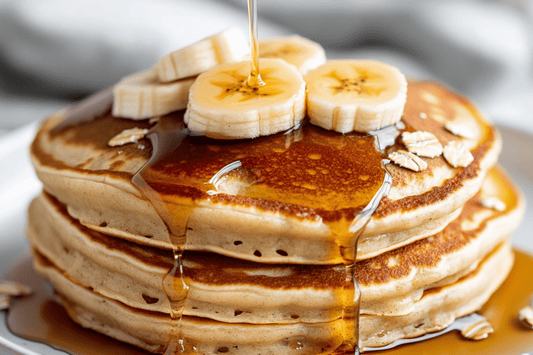 Fluffy Gluten-Free Banana Pancakes with Oats and Maple Syrup
