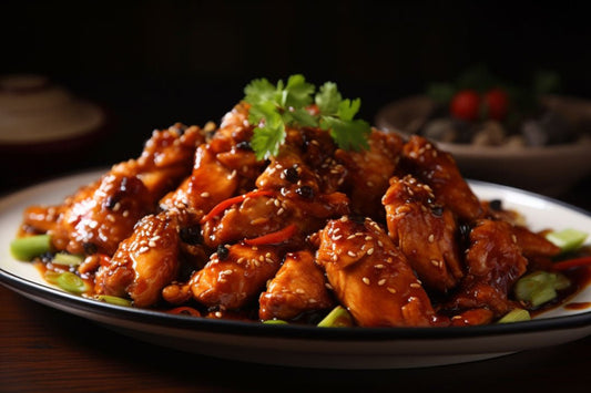 Pollo piccante Hunan fritto con verdure vibranti