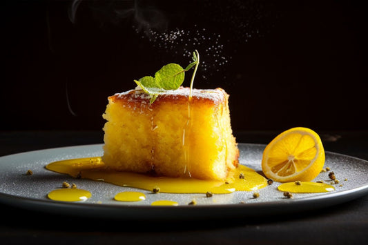 Torta polenta al limone piccante con una glassa di agrumi