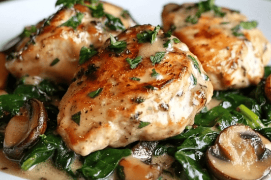 Soulette de poulet à l'ail crémeux facile avec des épinards et des champignons