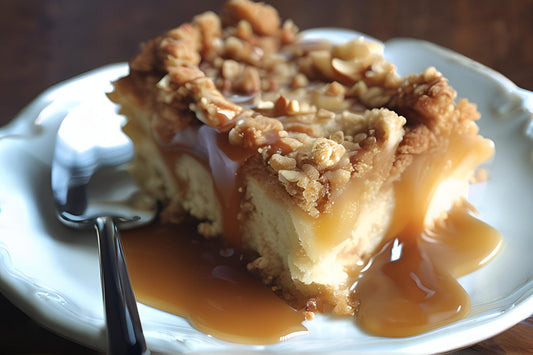 Délicieux gâteau à la décharge de pomme au caramel