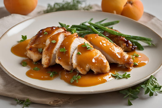 Poulet abricot vitré avec des herbes fraîches