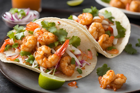 Tacos de crevettes épicées bang bang avec salade de salade crémeuse