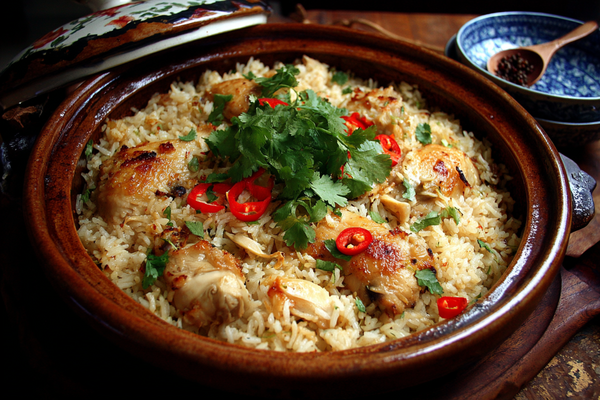 Fragrant One-Pot Chicken Rice with Garlic and Ginger