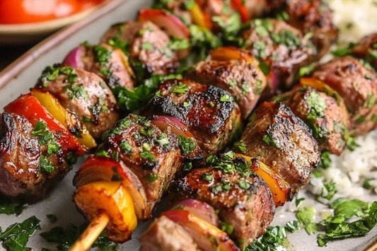 Kabob d'agneau grillé de style méditerranéen juteux