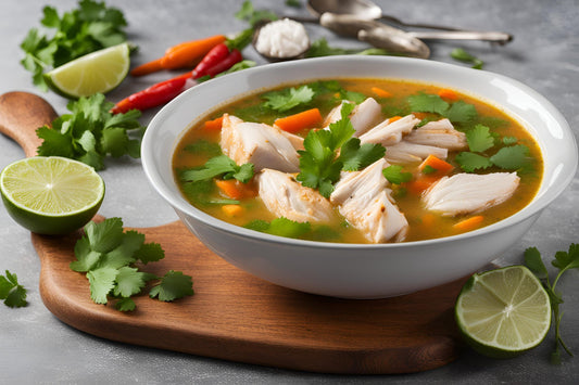 Caldo de Pollo ou soupe de poulet copieux avec légumes