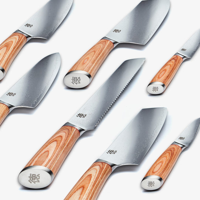 Set coltelli da cucina Haruta VG10 in acciaio damasco giapponese da 10 pezzi con manici in legno e fodero