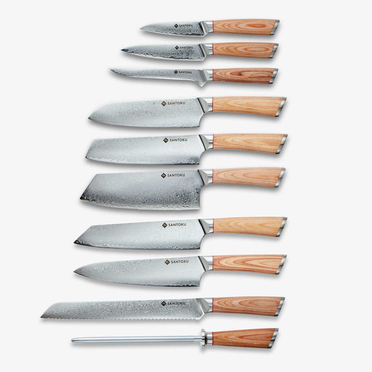Haruta 10-teiliges Küchenmesserset aus japanischem Damaststahl VG10 mit Holzgriffen und Scheiden