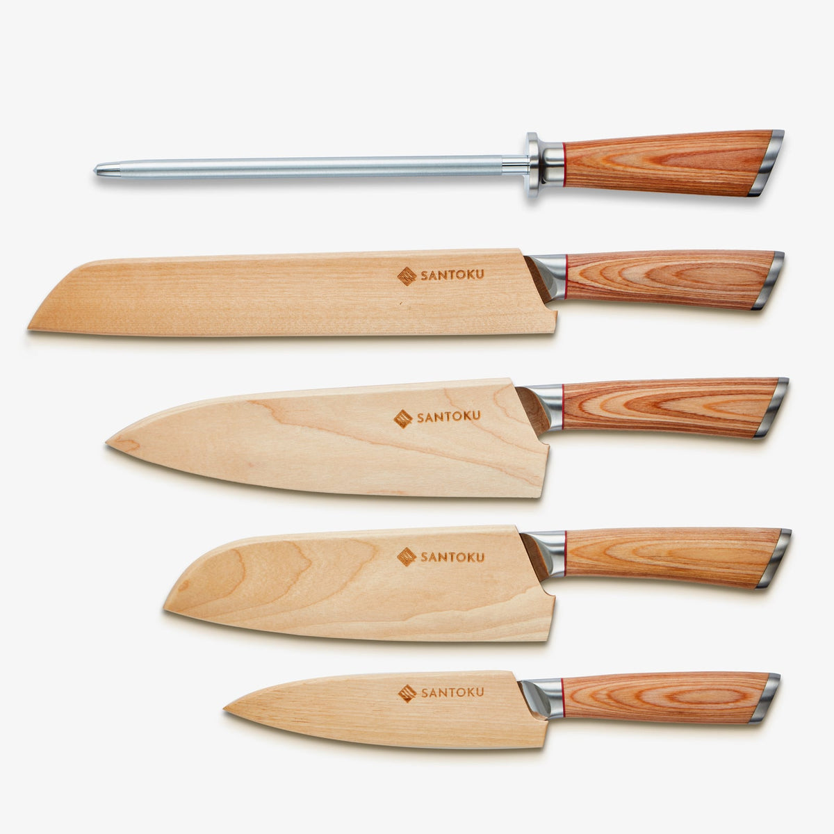 Set coltelli da cucina Haruta VG10 in acciaio damasco giapponese da 5 pezzi con manici in legno e fodero