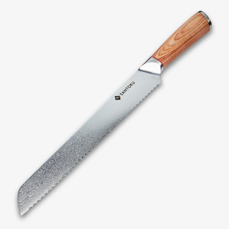 Haruta 10 Zoll VG10 Brotmesser aus japanischem Damaststahl mit Holzgriff und Scheide