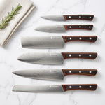 Yuhi - Ensemble de 6 couteaux de cuisine à motif damas avec poignées en bois de Pakka et coffret cadeau
