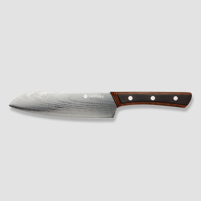 Yuhi - Ensemble de 6 couteaux de cuisine à motif damas avec poignées en bois de Pakka et coffret cadeau