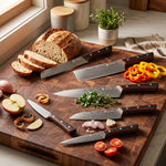 Yuhi - Ensemble de 6 couteaux de cuisine à motif damas avec poignées en bois de Pakka et coffret cadeau