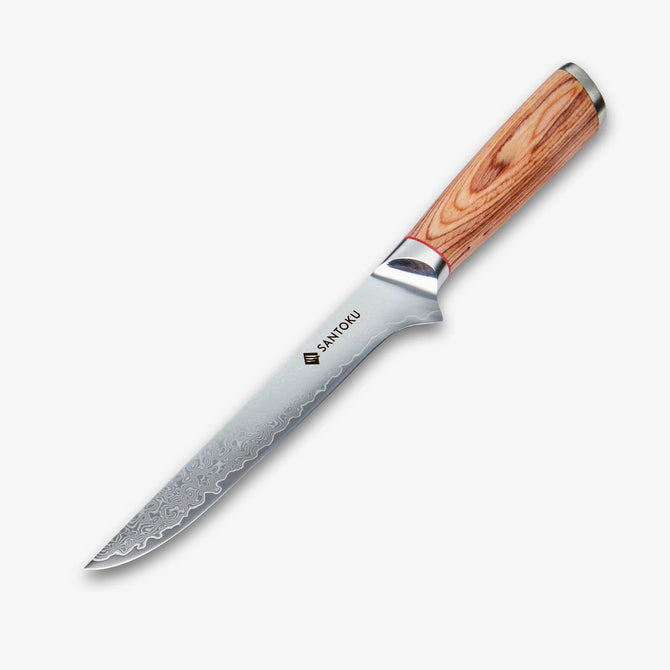 Coltello per disosso giapponese in acciaio damasco Haruta da 6 pollici VG10 con manico in legno e fodero