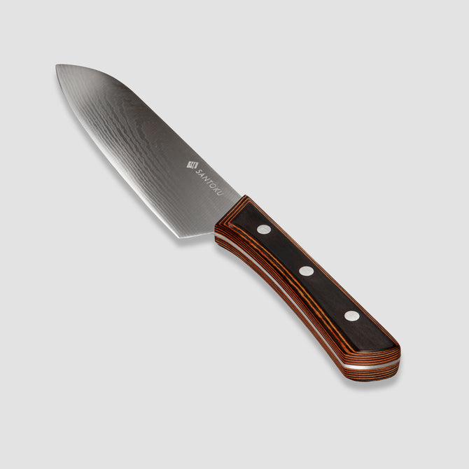 Yuhi - Ensemble de 6 couteaux de cuisine à motif damas avec poignées en bois de Pakka et coffret cadeau