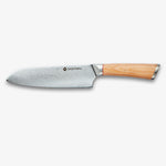 Haruta Couteau Santoku japonais en acier de Damas VG10 de 7 pouces avec manche en bois et fourreau