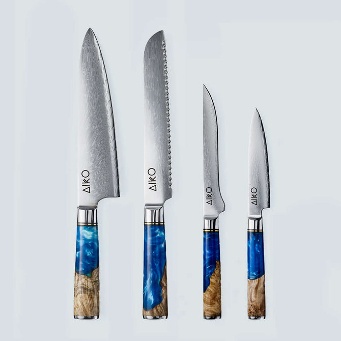 Coltello Aiko in Acciaio Damasco Blu con Manico in Resina Color Blu