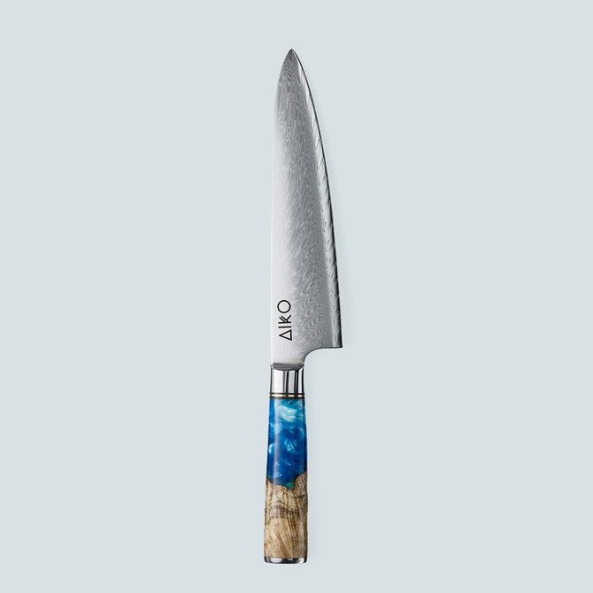 Coltello Aiko in Acciaio Damasco Blu con Manico in Resina Color Blu
